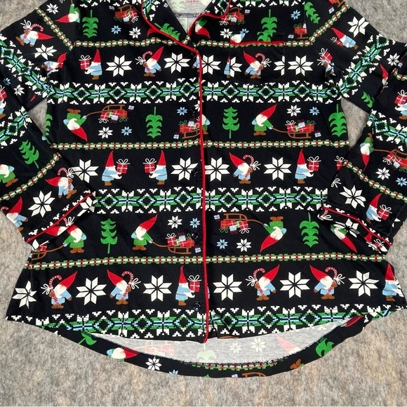 Hanna Anderson Christmas Gnome Sweet Gnome Cozy Flannel Button Up Pajama Top S - Picture 6 of 14